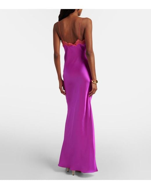 Roberto Cavalli Purple Lace-Trimmed Silk Slip Dress