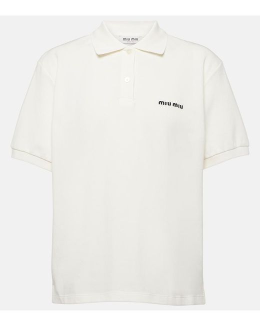Miu Miu White Logo Cotton Pique Polo Shirt