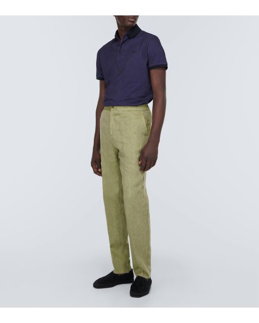 Etro Green Linen Straight Pants for men