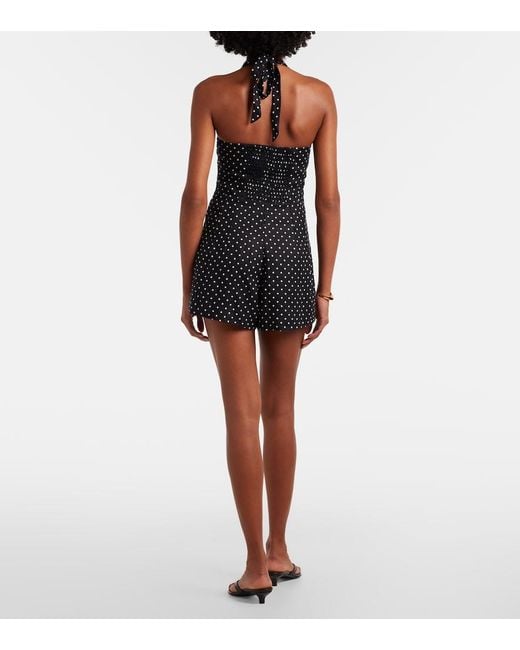 Faithfull The Brand Black Sofia Polka-Dot Halterneck Linen Romper