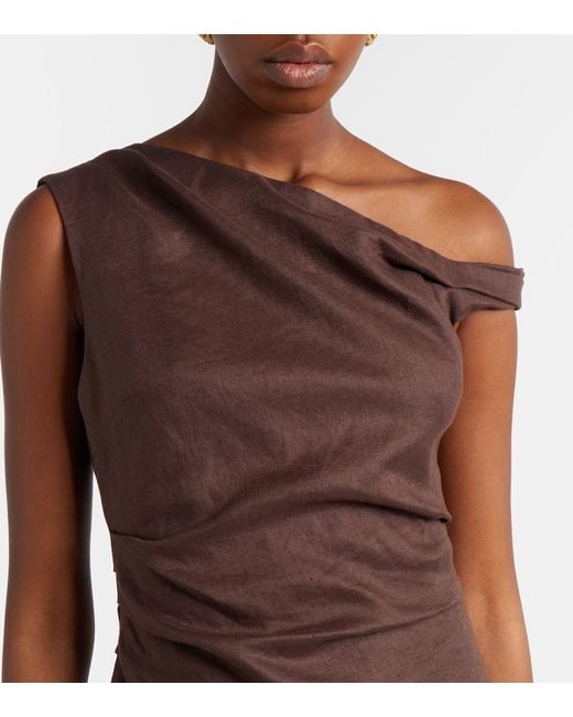 Sir Brown One-Shoulder Linen Minidress