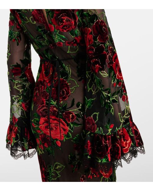 Rodarte Multicolor Robe Aus Devore Mit Spitze