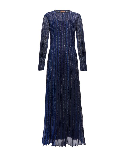 Missoni Sequined Metallic Knit Maxi Dress in Blue | Lyst