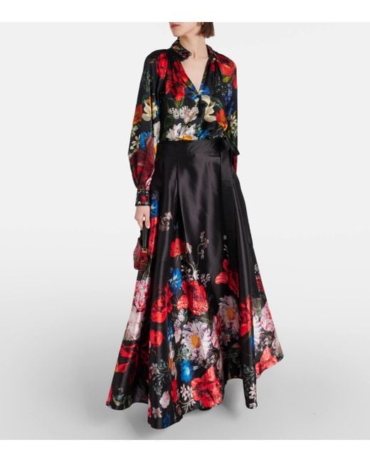 Camilla Red Floral A-line Maxi Skirt