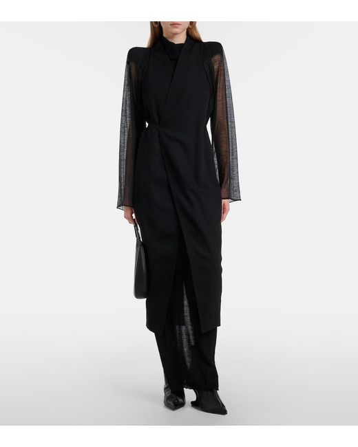 Rick Owens Black Cyclops Wool Wrap Coat