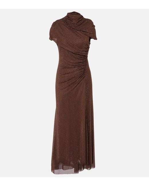 Abito Midi Con Cristalli di Self-Portrait in Brown