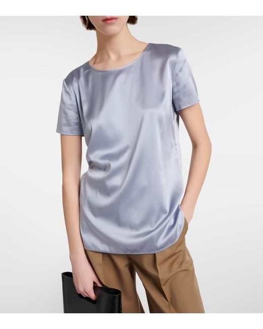 Max Mara Blue Leisure Cortona Silk-blend Satin T-shirt