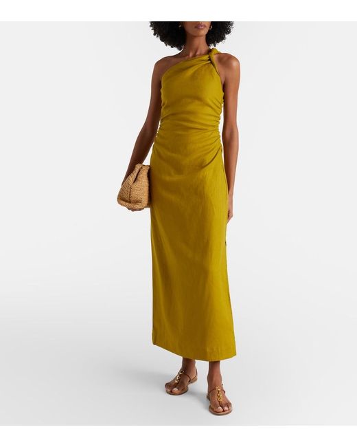 Faithfull The Brand Yellow Jomana One-Shoulder Linen Maxi Dress