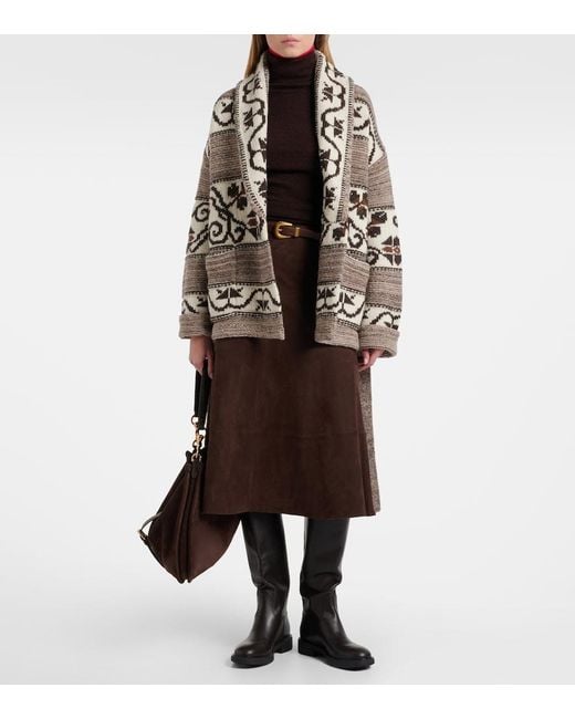 Polo Ralph Lauren Brown Jacquard Wool-Blend Wrap Cardigan