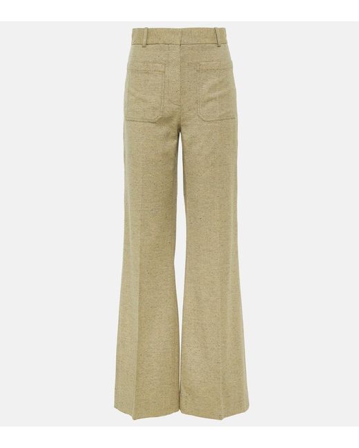 Victoria Beckham Natural High-rise Wool-blend Flared Pants