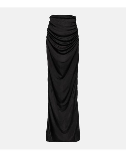 Falda larga fruncida de saten de tiro alto Saint Laurent de color Black