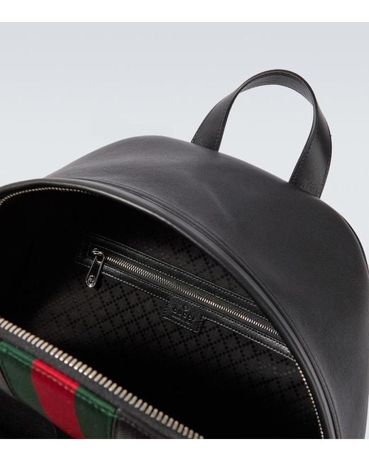 Gucci Black Web Stripe Leather Backpack for men