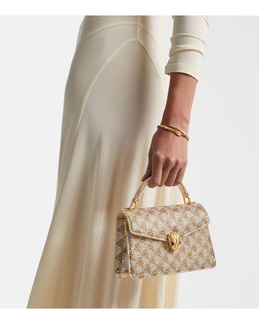 BVLGARI Metallic Serpenti Forever Mini Embellished Suede Top-Handle Bag