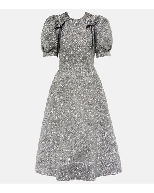 Simone Rocha Gray Puff-sleeve Cloque Midi Dress