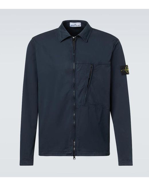 Sobrecamisa De Sarga En Mezcla De Algodon Stone Island de hombre de color Blue