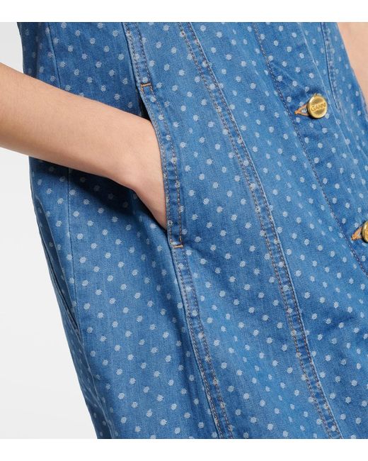 Ganni Blue Polka-Dot Denim Minidress