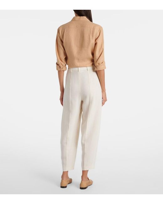 Loro Piana White Bob Linen Crepe Tapered Pants