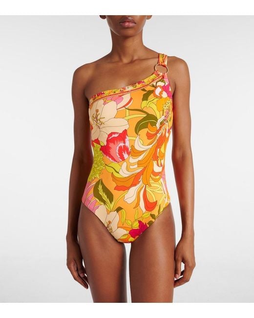 Camilla Orange Embellished One-Shoulder Swimsuit
