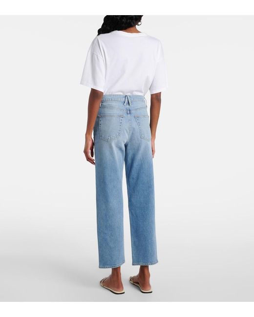 SLVRLAKE Denim Blue London Cropped High-Rise Straight Jeans