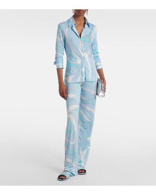 Emilio Pucci Blue Hemd Marmo Aus Baumwolle