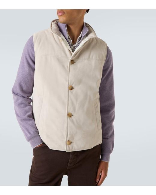 Veste Doudoune Sans Manches En Daim Brunello Cucinelli pour homme en coloris Natural