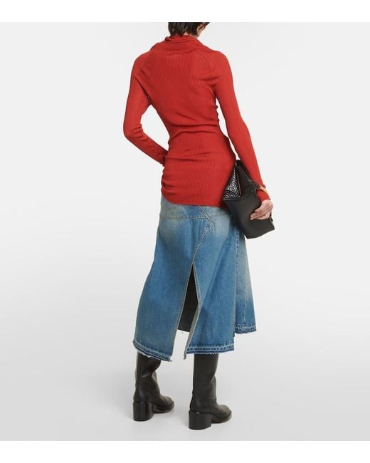 Victoria Beckham Red Ribbed-Knit Turtleneck Top
