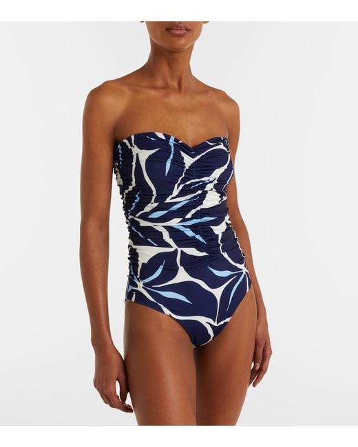 Cala De La Cruz Blue Printed Strapless Swimsuit