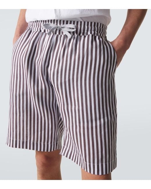 Fedeli Brown Striped Linen Shorts for men