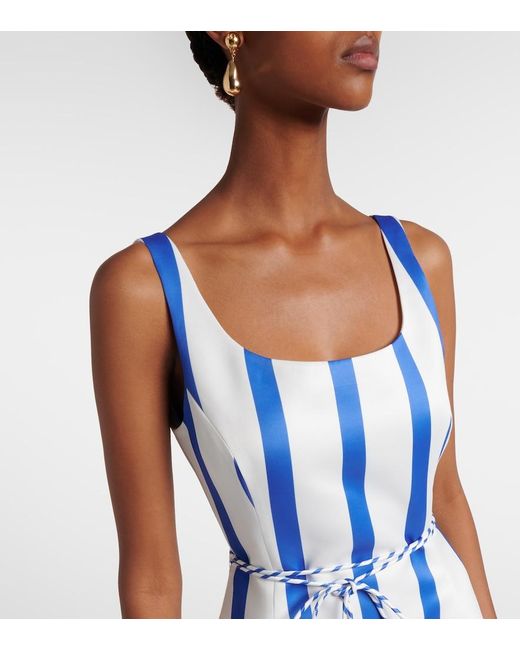 LEO LIN Blue Serafina Striped Satin Maxi Dress