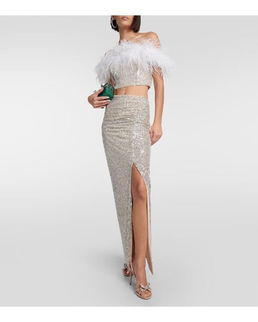 Self-Portrait Natural Sequined High-Rise Maxi Skirt