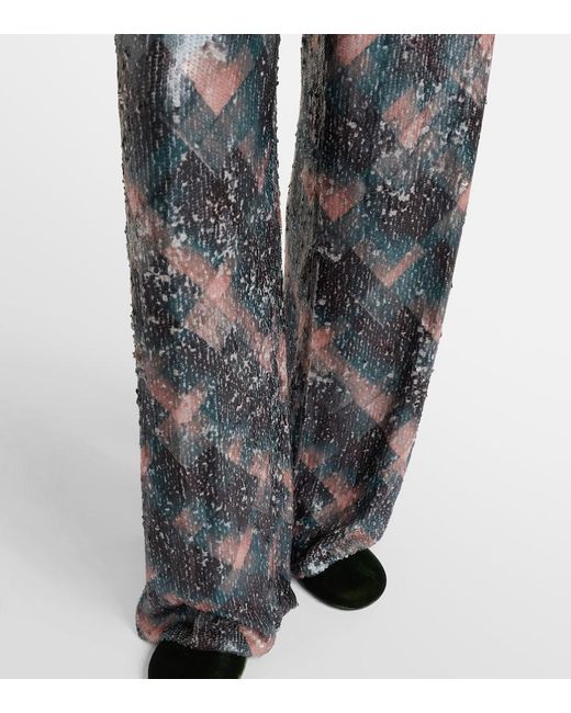 Dries Van Noten Gray Checked Sequined Palazzo Pants