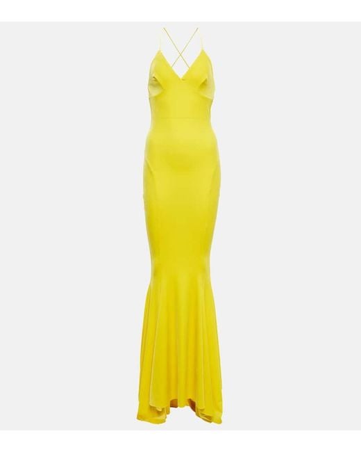 Norma Kamali Yellow Fishtail Velvet Gown