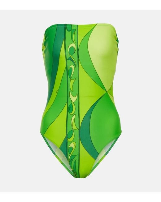 Emilio Pucci Green Printed Bandeau Swimsuit