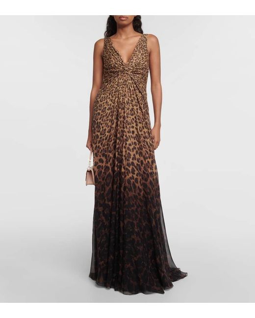 Valentino Brown Leopard-print Silk Gown