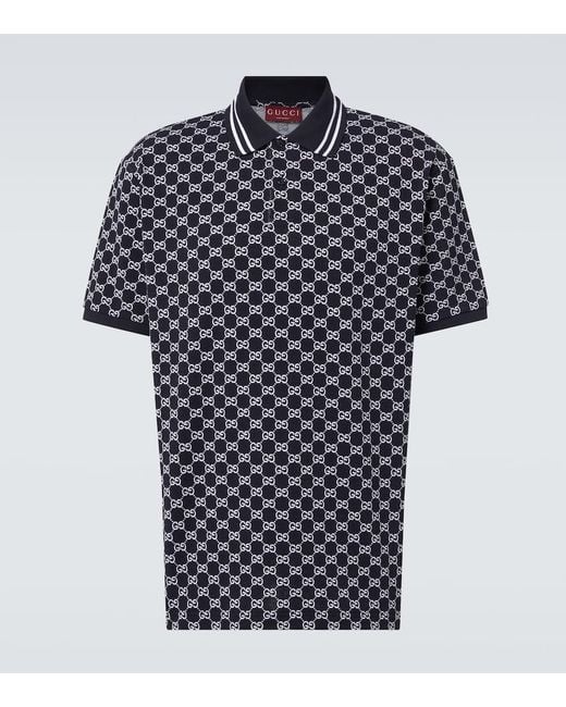Gucci Poloshirt Aus Baumwoll-Piqué Mit Gg Jacquard, Grösse in Black für Herren