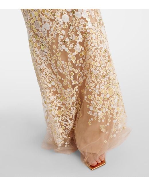 Elie Saab Natural Atom Sequined Embroidered Tulle Gown