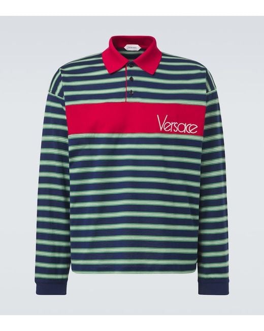 Versace Blue Striped Cotton Jersey Polo Shirt for men