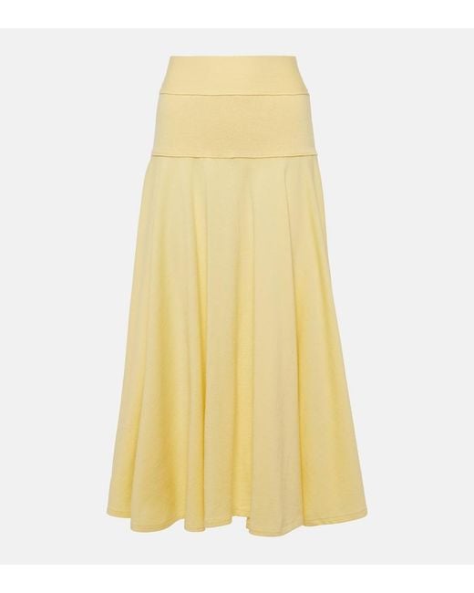 Plan C Yellow Pleated Knit Midi Skirt