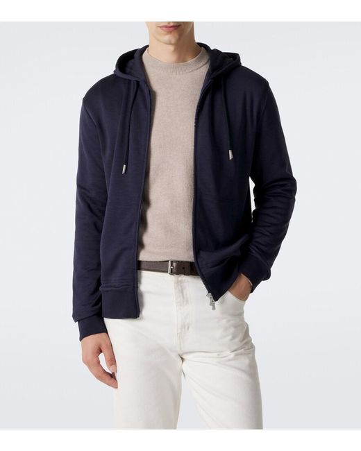 Eleventy Blue Silk And Cotton-Blend Zip-Up Hoodie for men