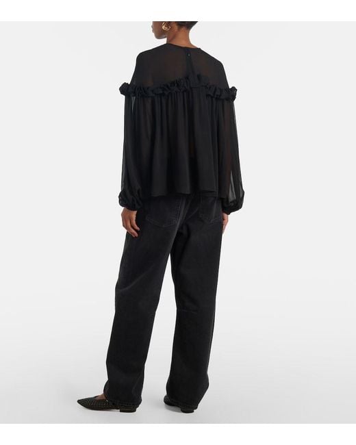 Ulla Johnson Black Peggy Ruffled Silk Georgette Blouse