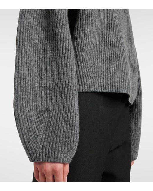 Totême  Gray Ribbed-Knit Wool-Blend Turtleneck Sweater