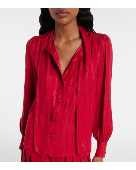 Gucci Red Interlocking G Silk Jacquard Blouse