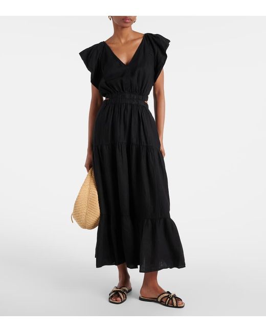 Velvet Black Ginger Cutout Linen Maxi Dress