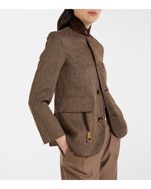 Loro Piana Brown Suede-Trimmed Linen Jacket