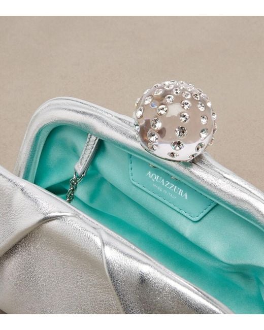 Aquazzura White Tequila Embellished Canvas Clutch
