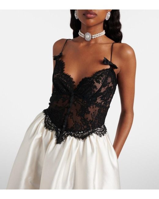 Self-Portrait White Taffeta And Lace Midi Dress