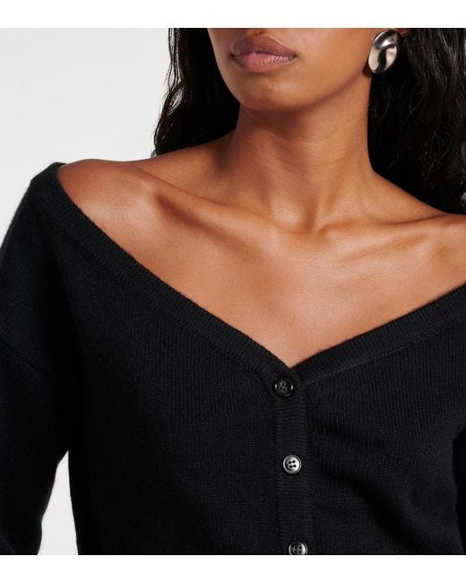Lisa Yang Black Beata Off-Shoulder Cashmere Cardigan