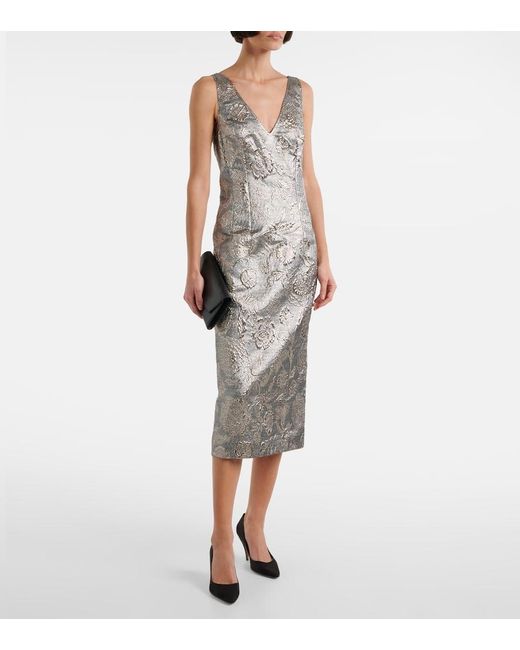 Totême Gray Floral Brocade Cocktail Dress
