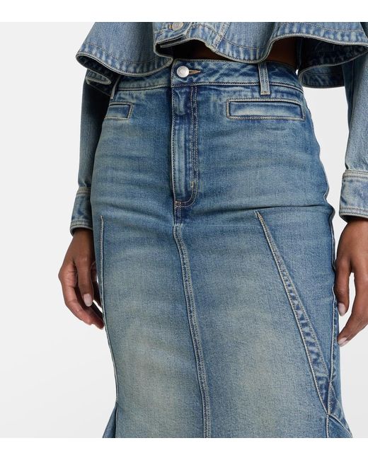Falda Midi De Denim Alexander McQueen de color Blue