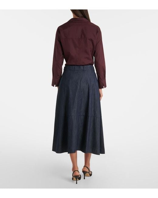Max Mara Blue Belted Denim Midi Skirt